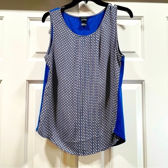 Ann Taylor Blue Patterned Sleeveless Blouse Size M - Picture 1 of 8